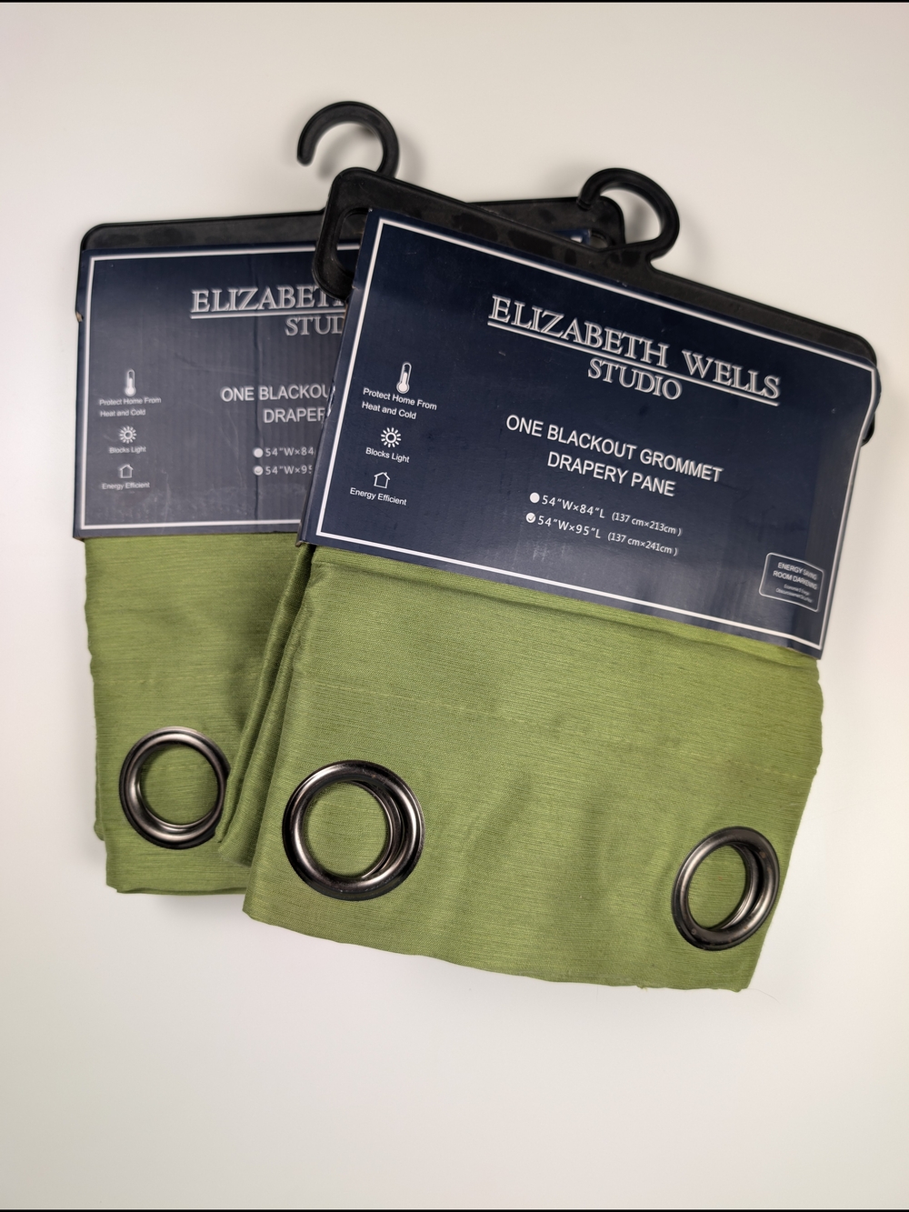 Elizabeth Wells Blackout Grommet Curtains Green 54"x95" Pair (2 Panels)